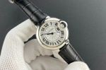 Ballon Bleu De cartier writing instruments dupe 33mm NH05 Movement Black Leather Strap White Face Watch